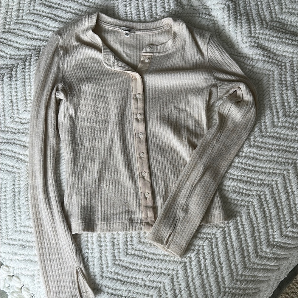 Aerie Cream Ribbed Cardigan Sweater